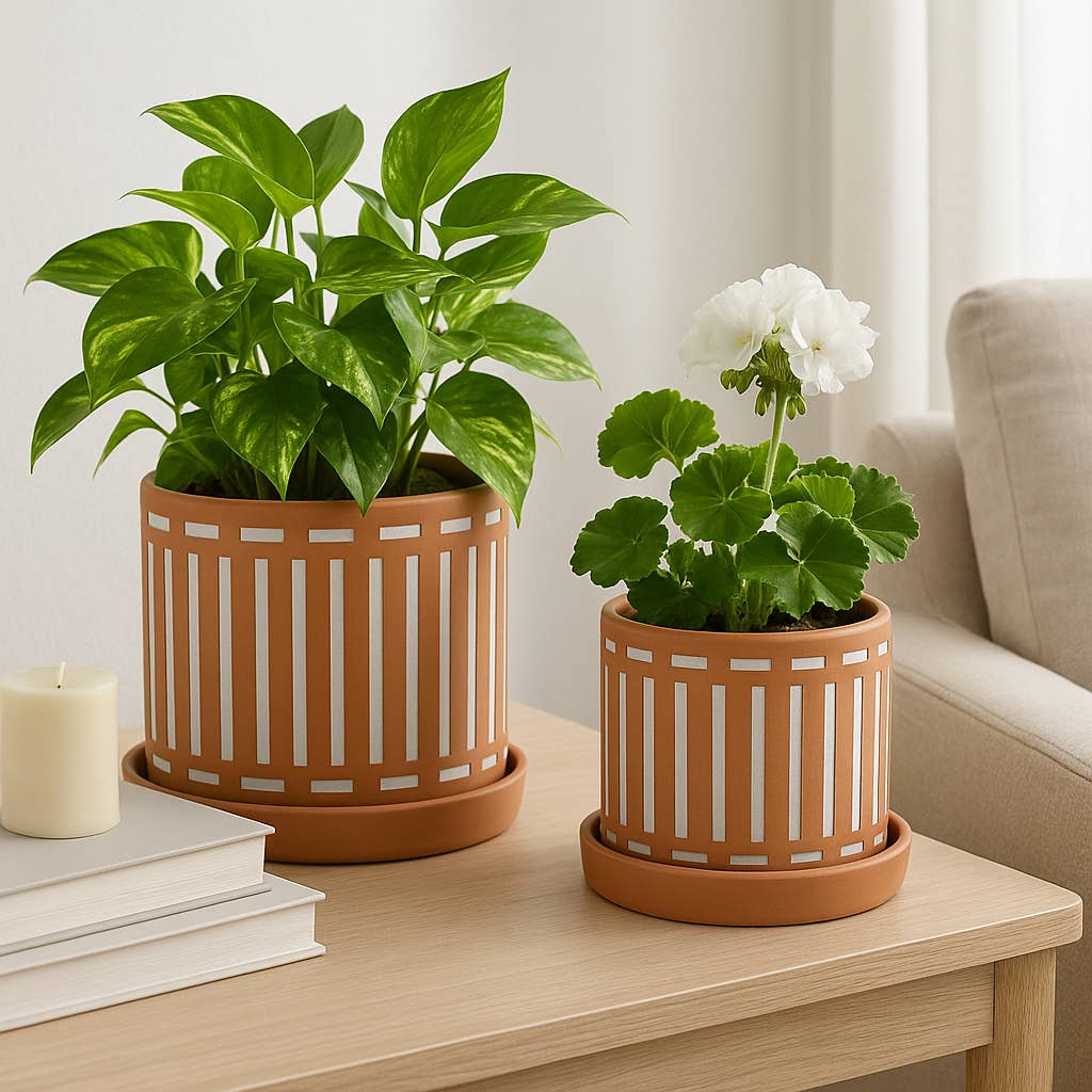 Ceramic Cutout Saucers Planters Set of 2 - Orange, 6/8 in.