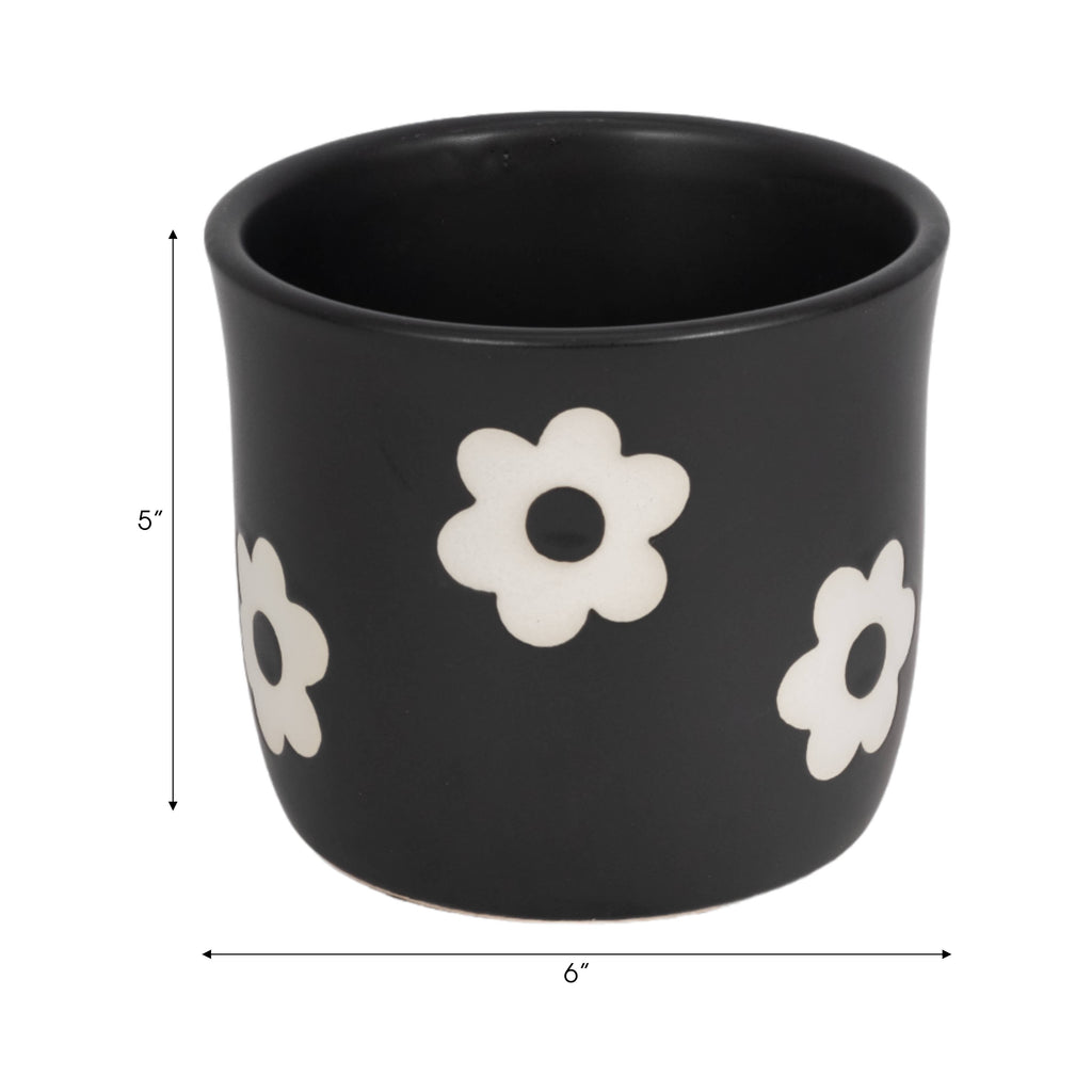 Black/White Ceramic Raised Flower Power