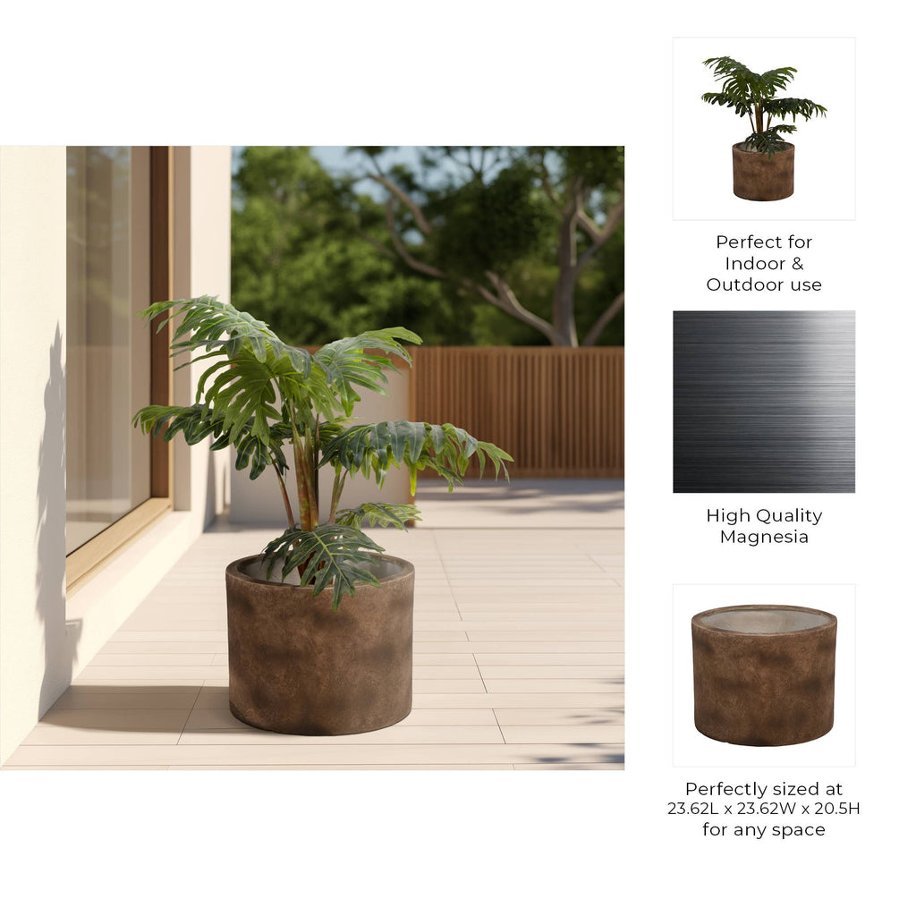 Plant Pot - Brown Ceramic Round Resin Textured Finish, 24 in