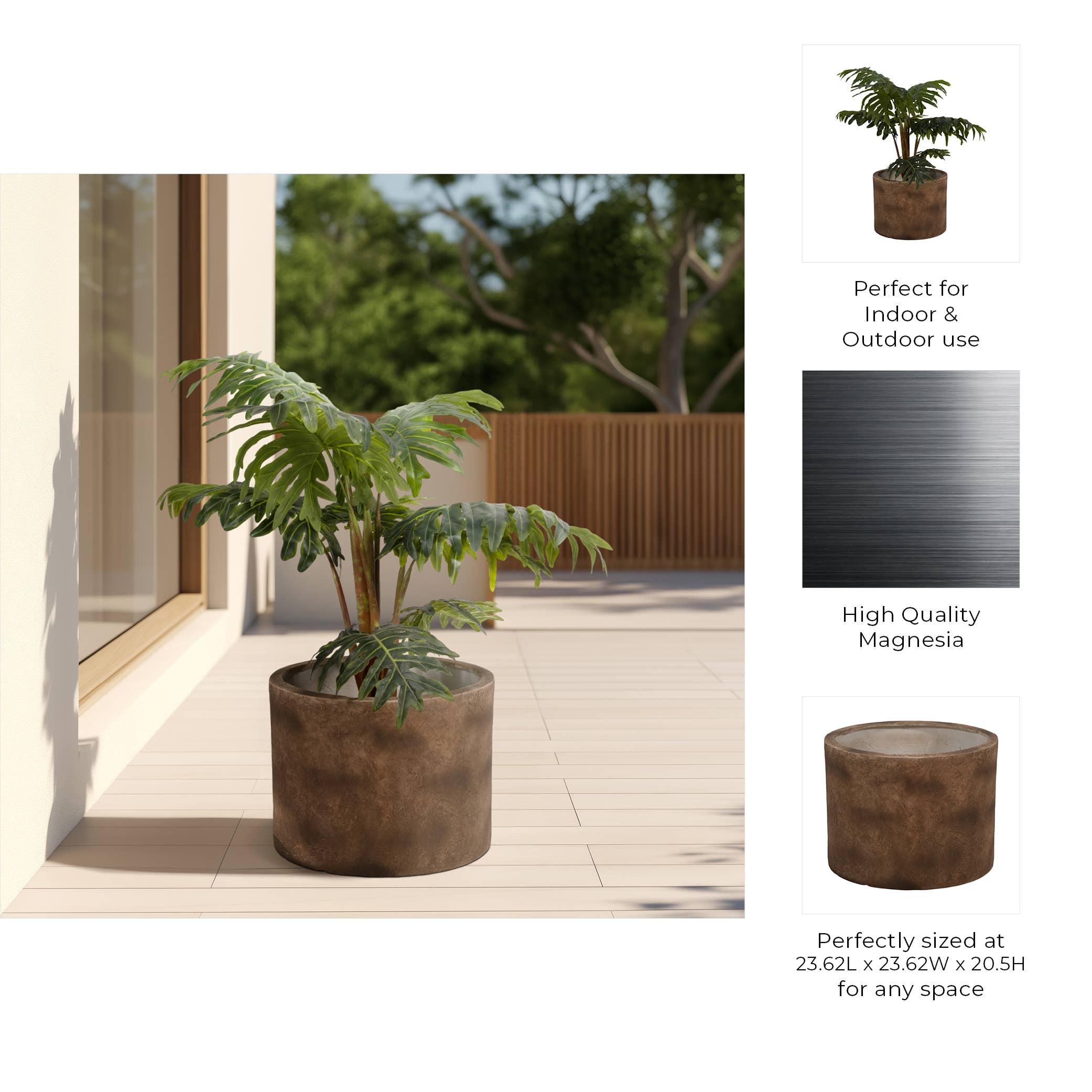 Plant Pot - Brown Ceramic Round Resin Textured Finish, 24 in