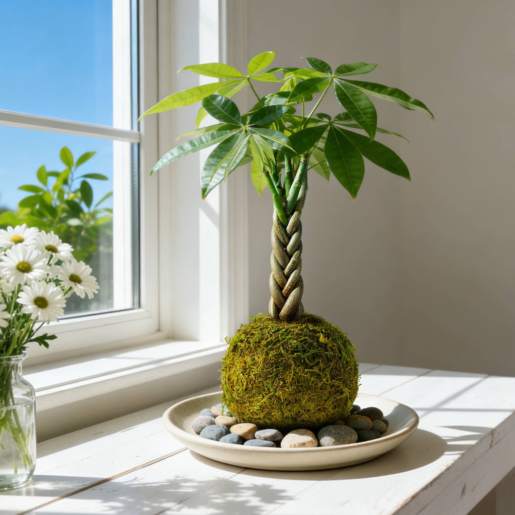Money Tree Kokedama Braided Handcraft Moss Ball Houseplant