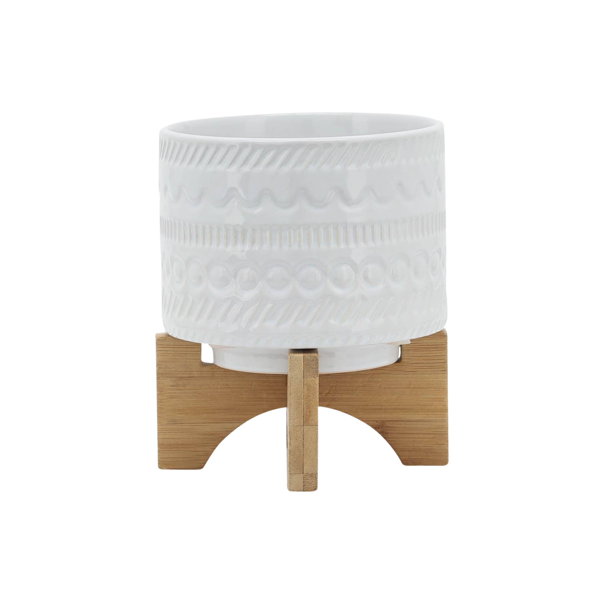 White Ceramic Tribal Carved on Wood Stand