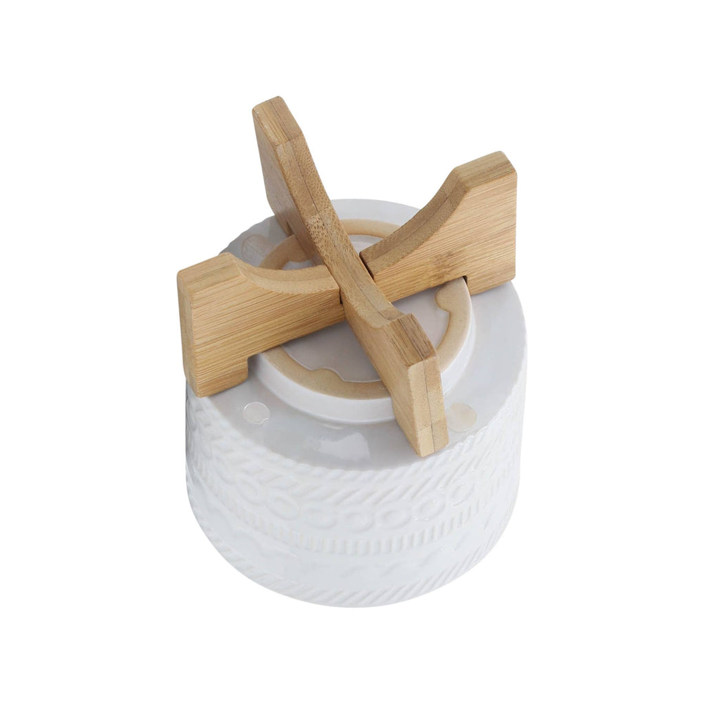 White Ceramic Tribal Carved on Wood Stand