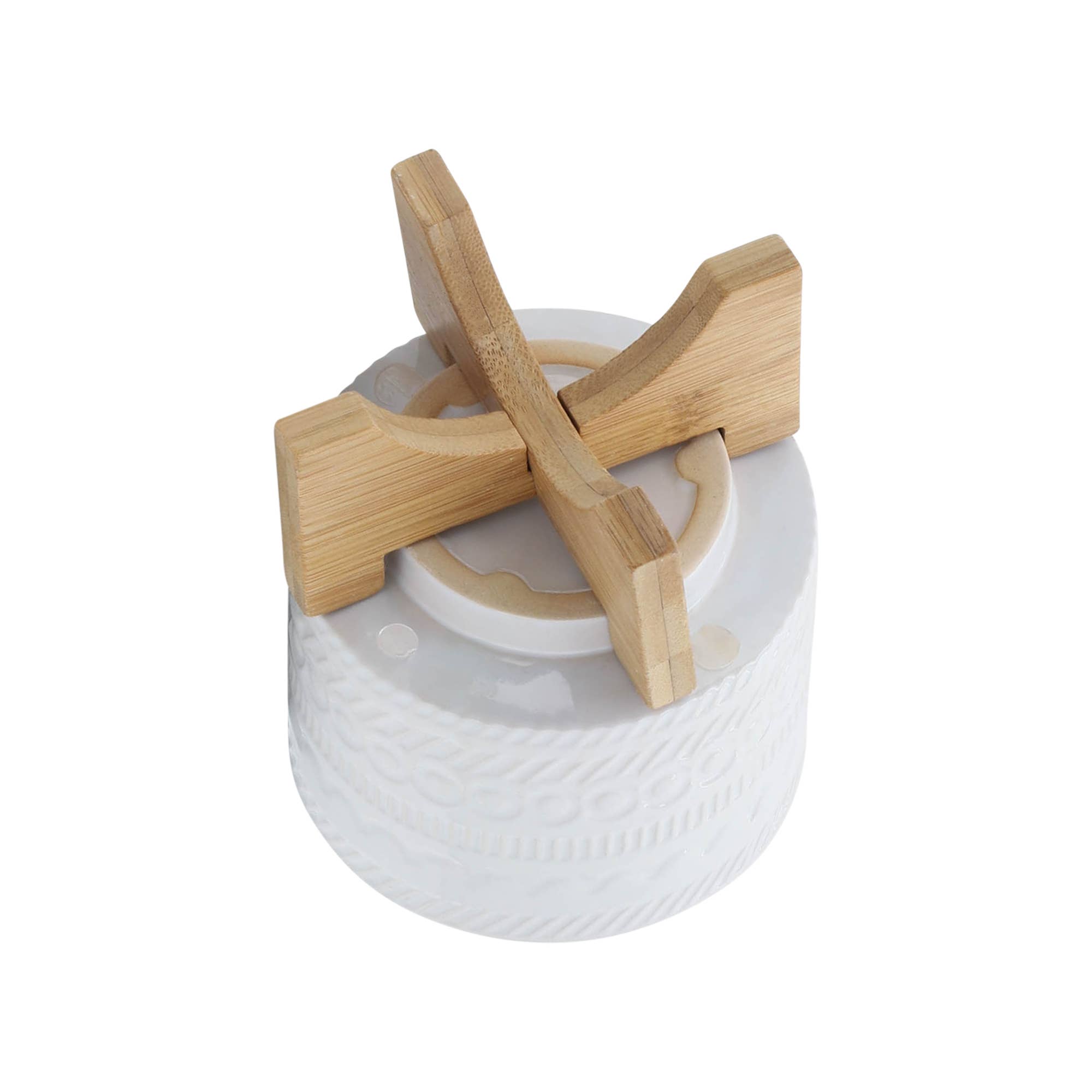 White Ceramic Tribal Carved on Wood Stand