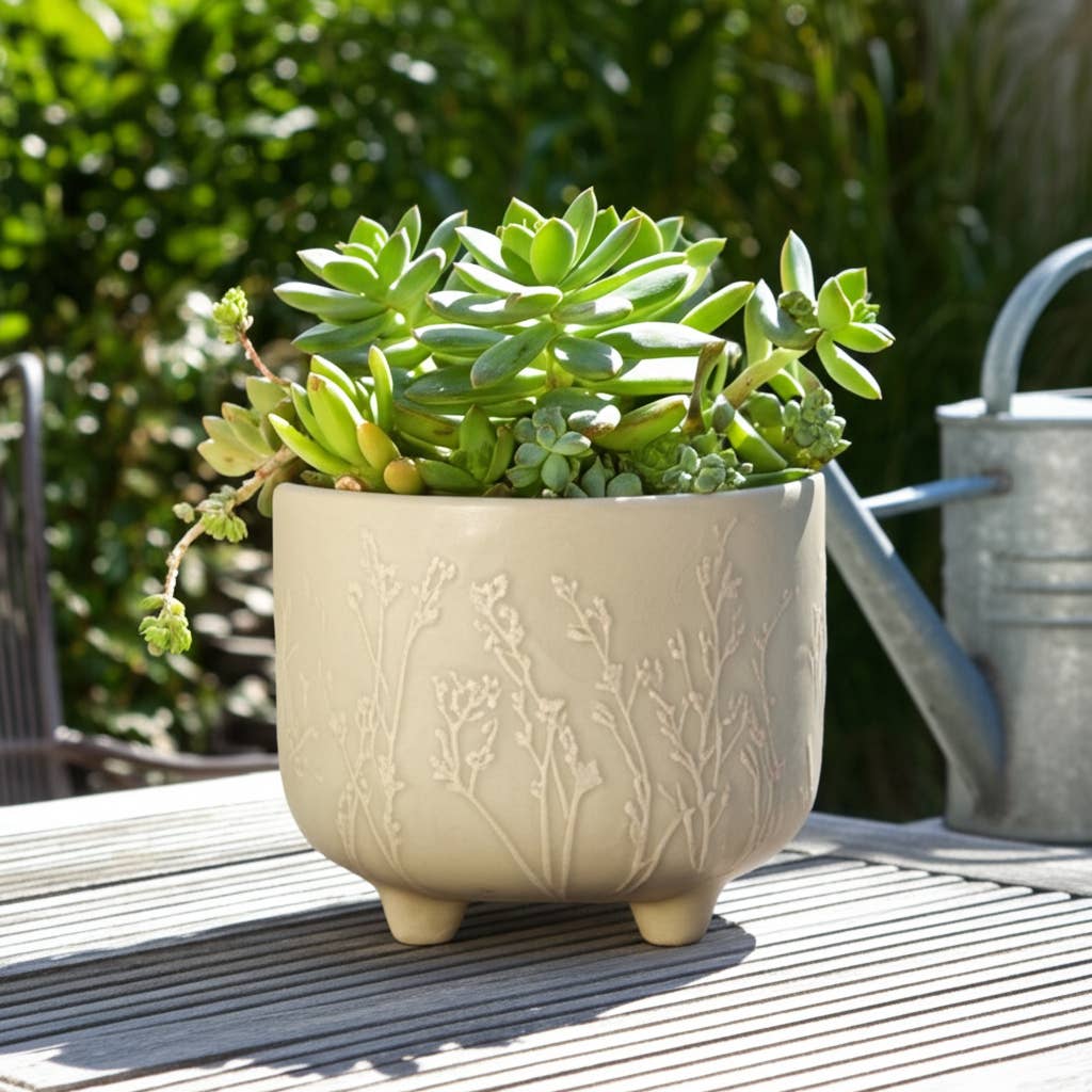 Cream Ceramic Round Raised Flowers Branches