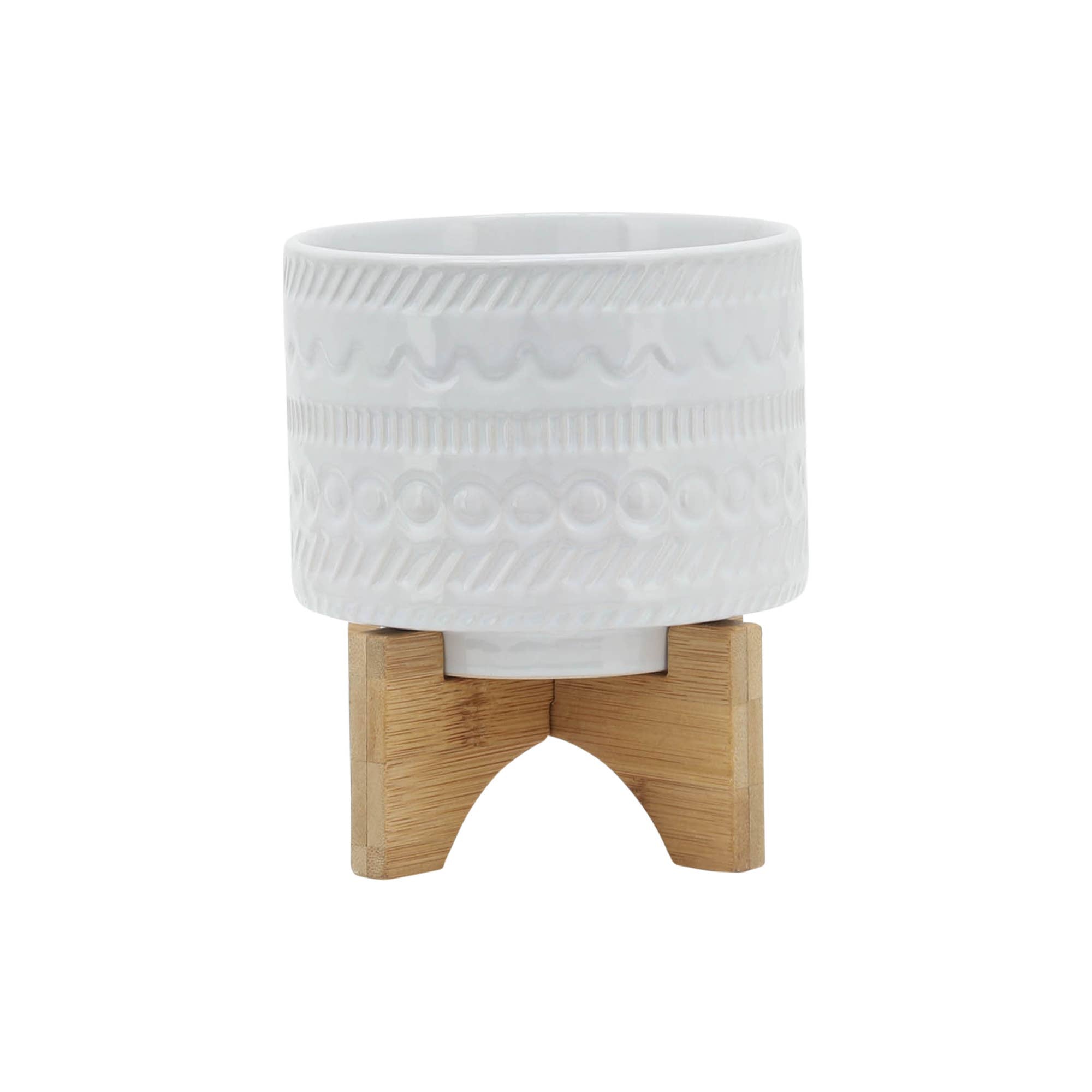 White Ceramic Tribal Carved on Wood Stand