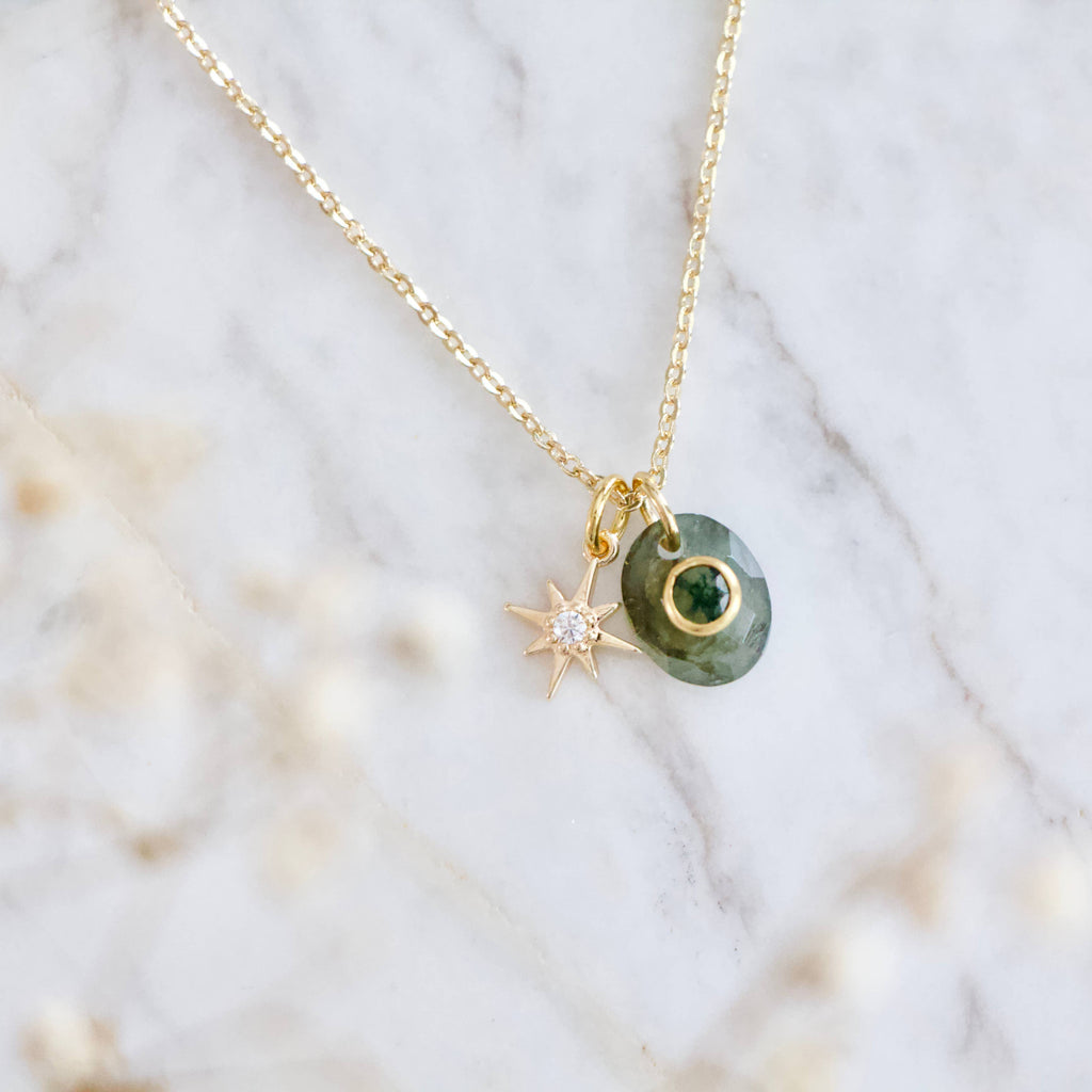 Labradorite or Amazonite Moss Agate Inlay Star Necklace 