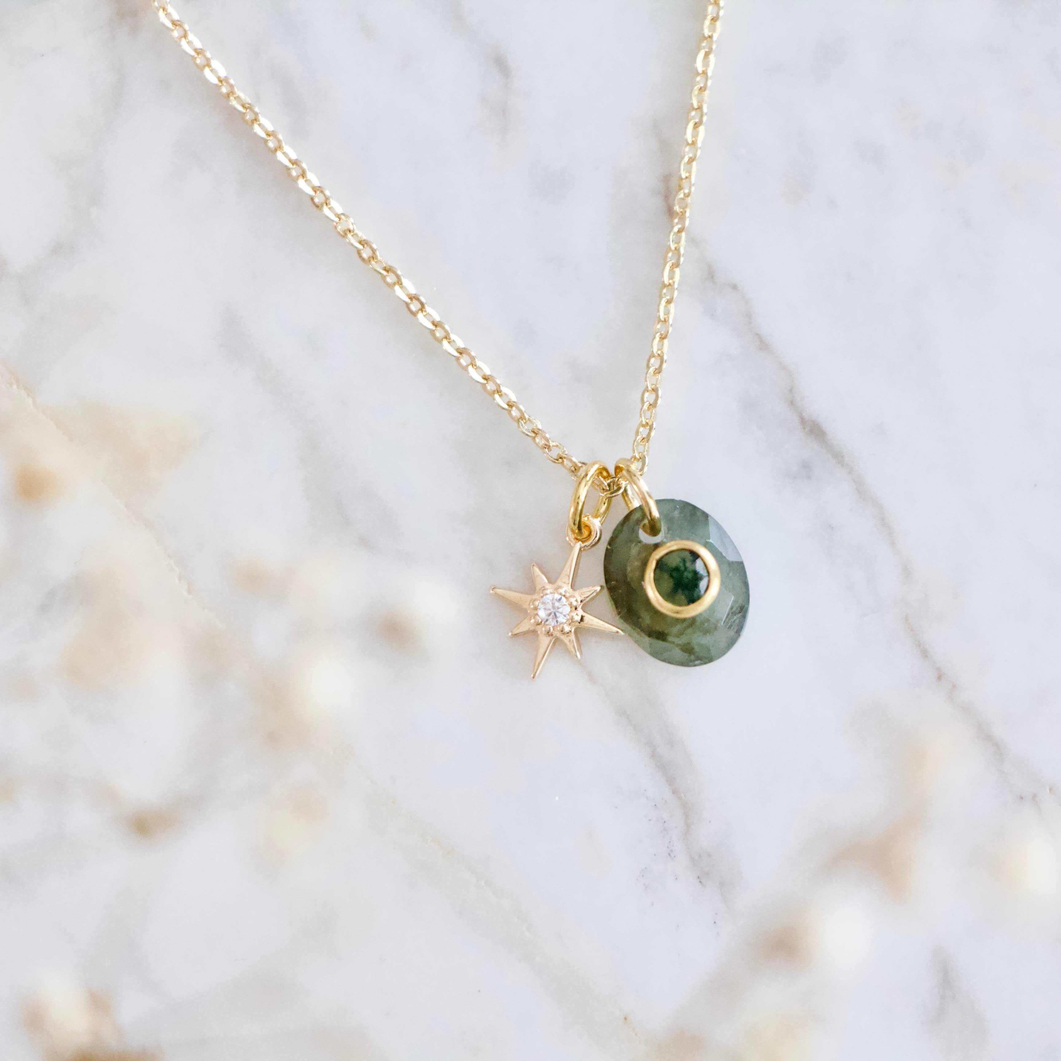 Labradorite or Amazonite Moss Agate Inlay Star Necklace 