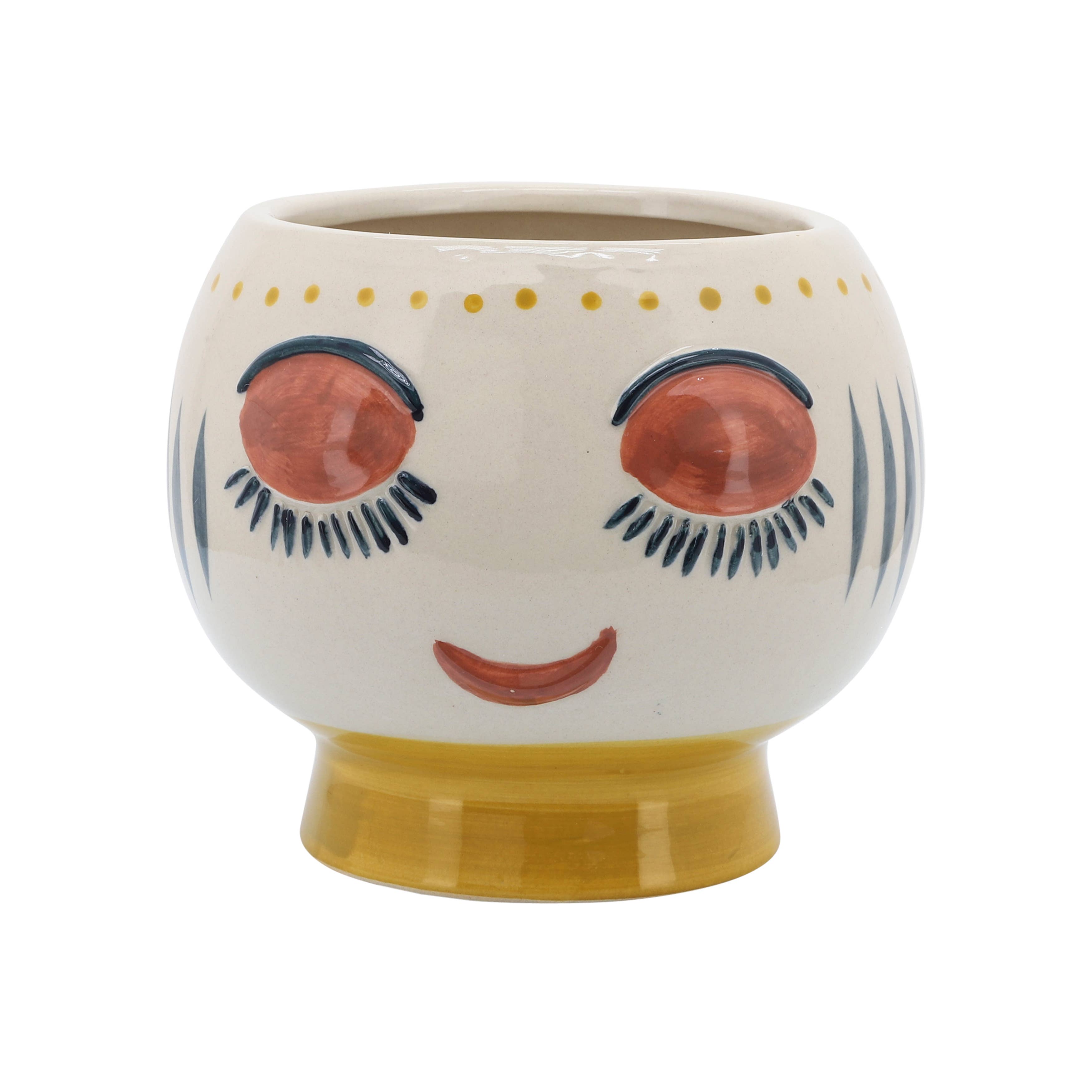 Ivory/Yellow Ceramic Round with Artsy Face, 7 in