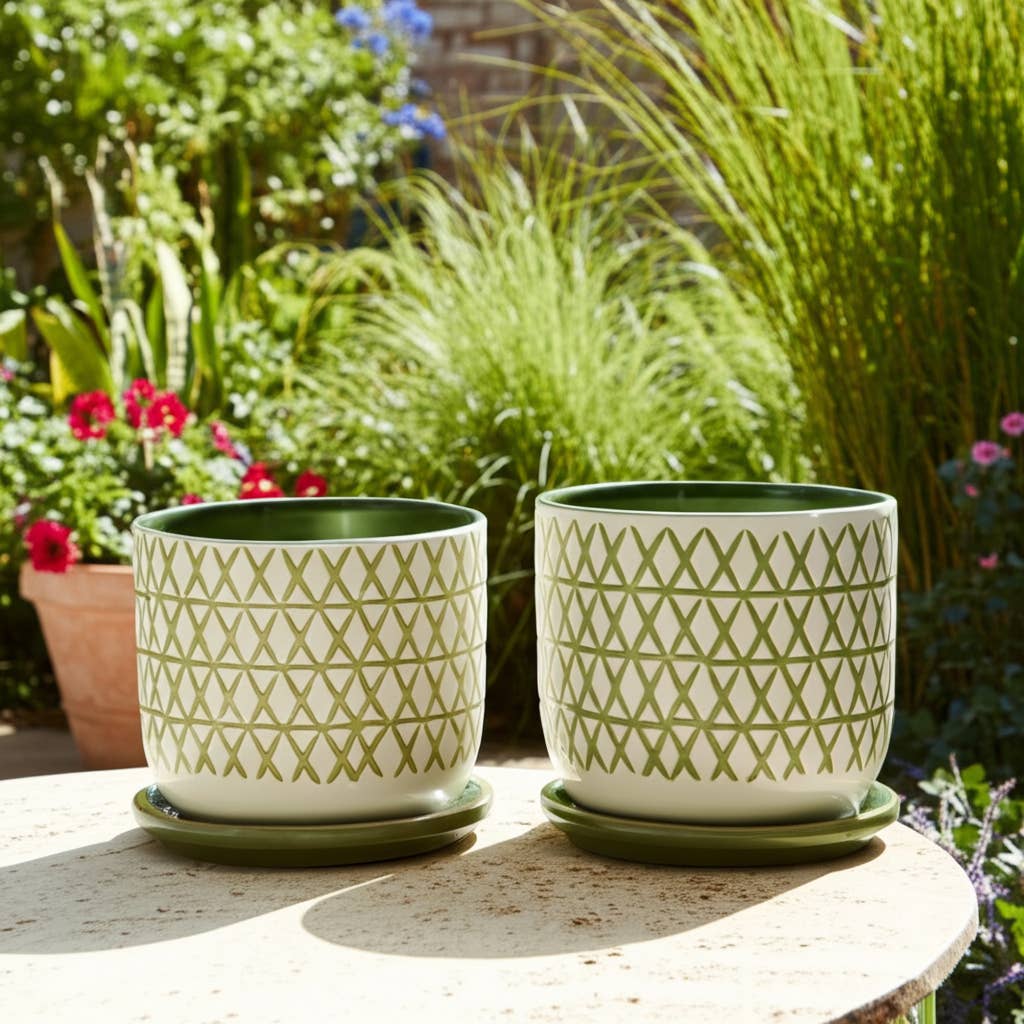 Ceramic X Design Saucer Planter