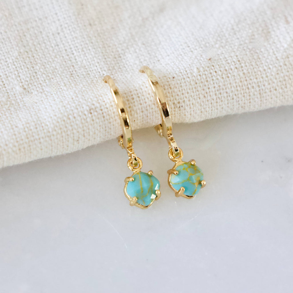 Stone Huggie Hoops - Turquoise, Rose Quartz, Labradorite