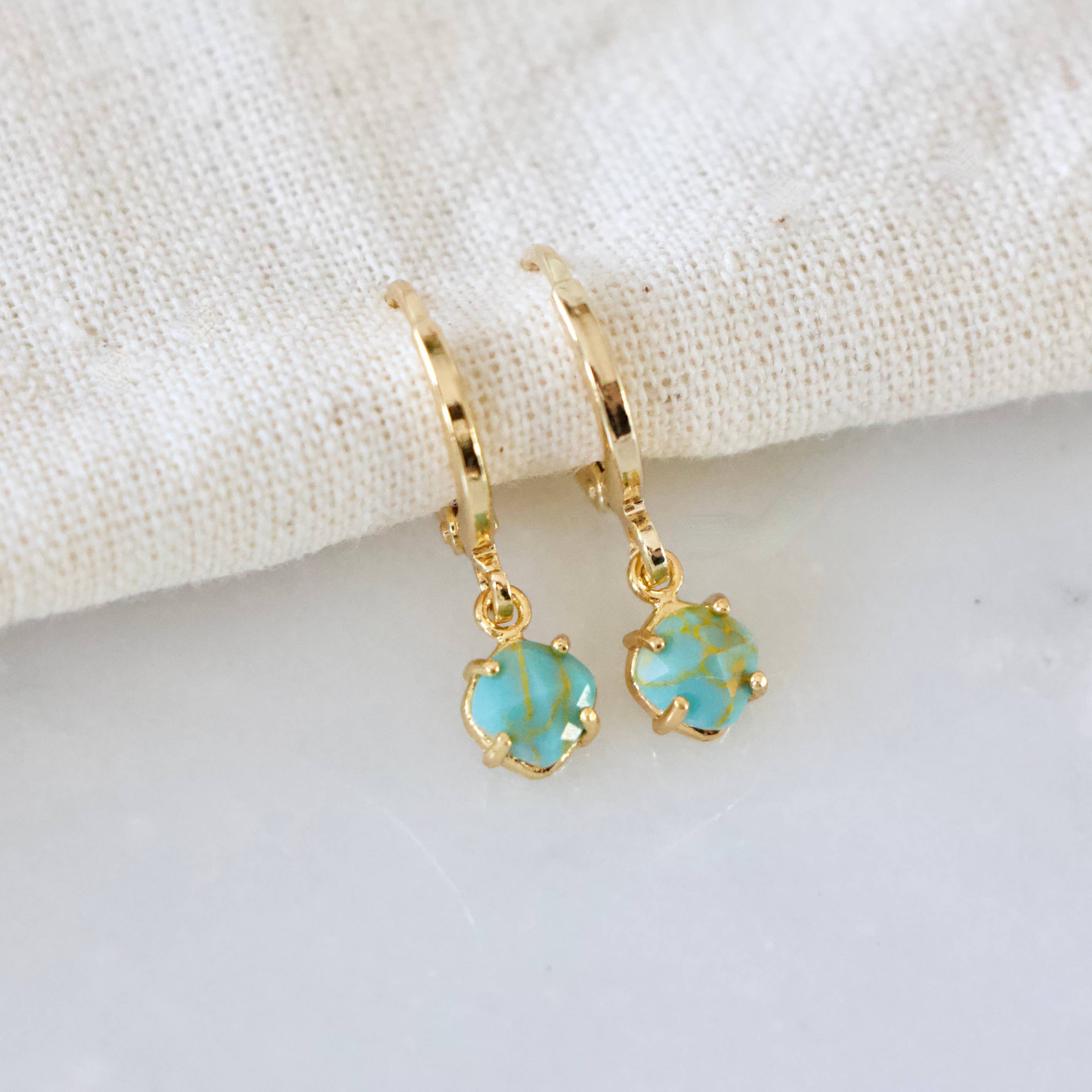 Stone Huggie Hoops - Turquoise, Rose Quartz, Labradorite