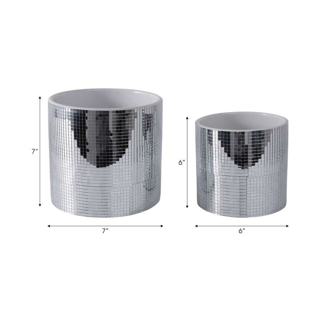 Ceramic Elegant Disco Planters  - Silver,