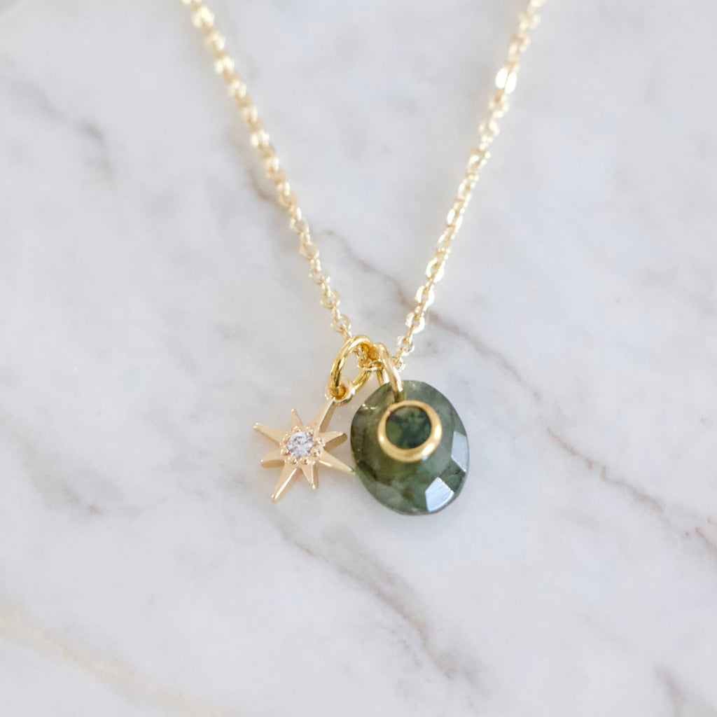 Labradorite or Amazonite Moss Agate Inlay Star Necklace 