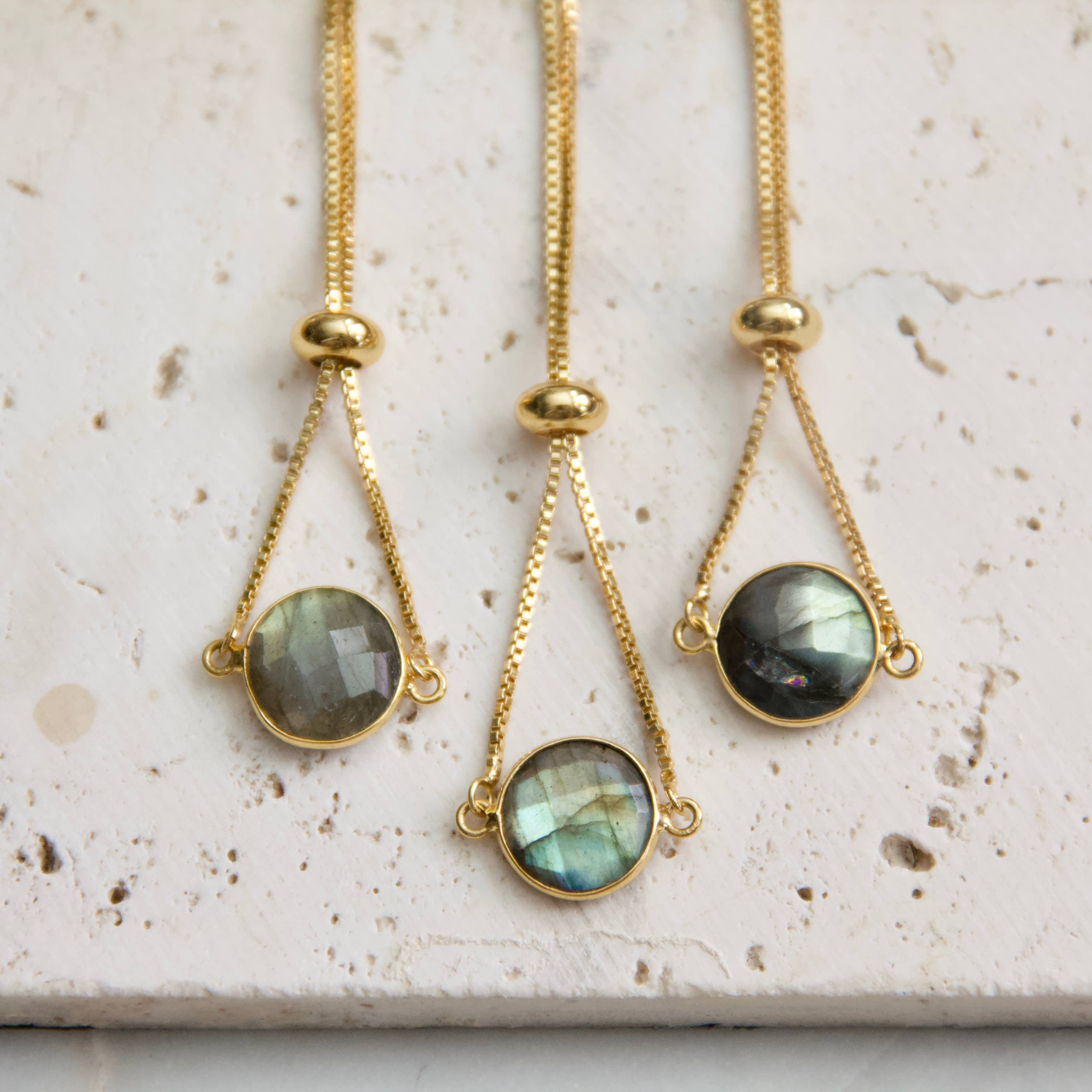 Labradorite Coin Adjustable Bracelet