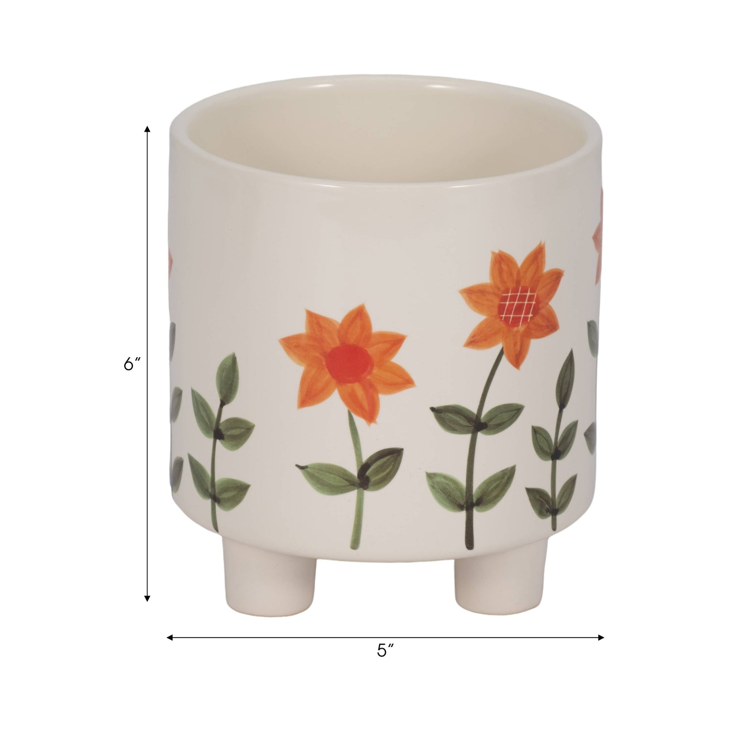 6 in. White Resin Footed Hand Painted Planter