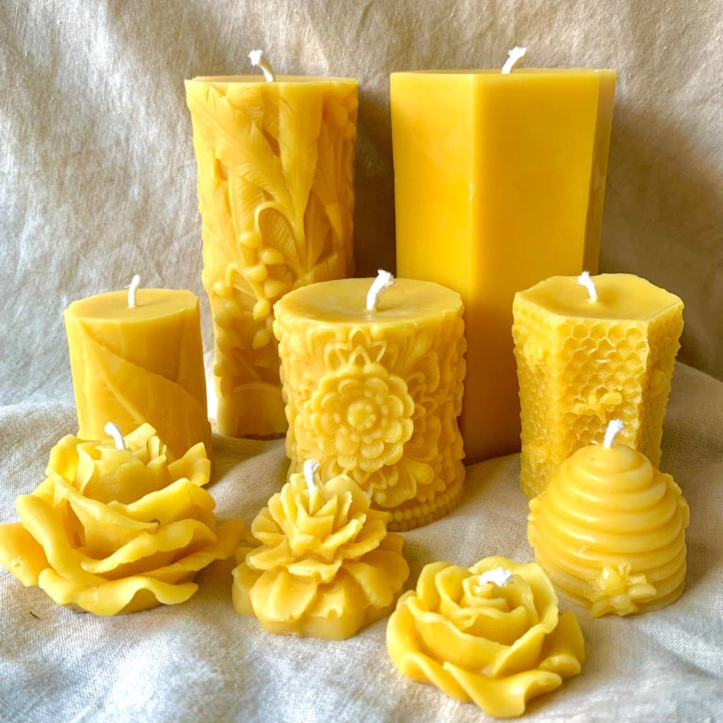 Flower Mandala, 100% Beeswax Candle, Pillar