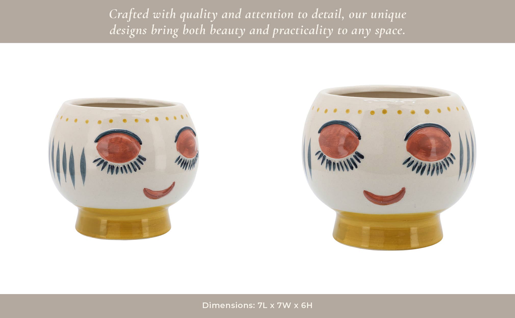 Ivory/Yellow Ceramic Round with Artsy Face, 7 in