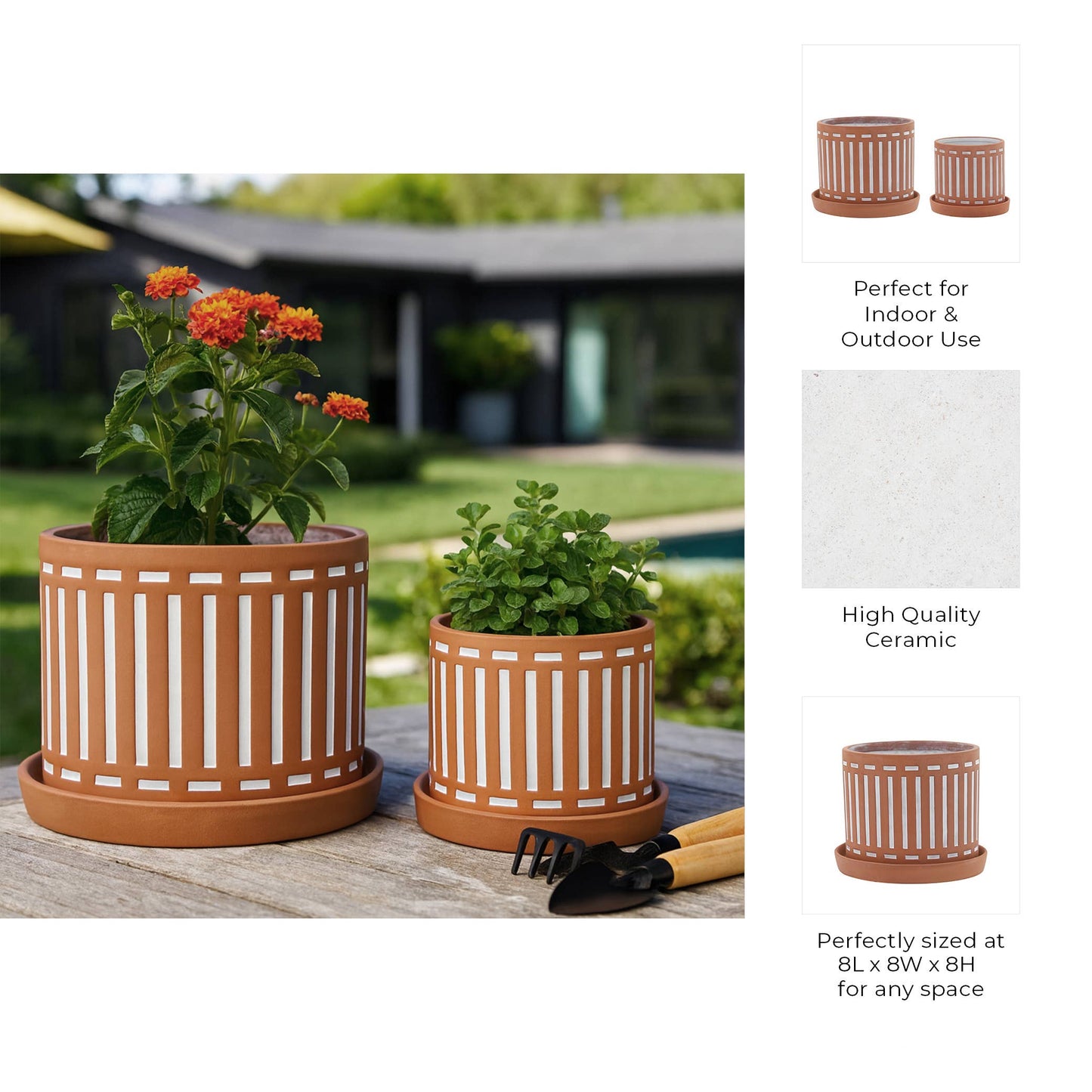 Ceramic Cutout Saucers Planters Set of 2 - Orange, 6/8 in.