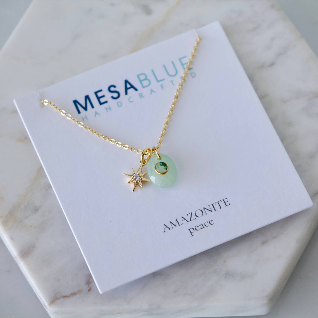 Labradorite or Amazonite Moss Agate Inlay Star Necklace 