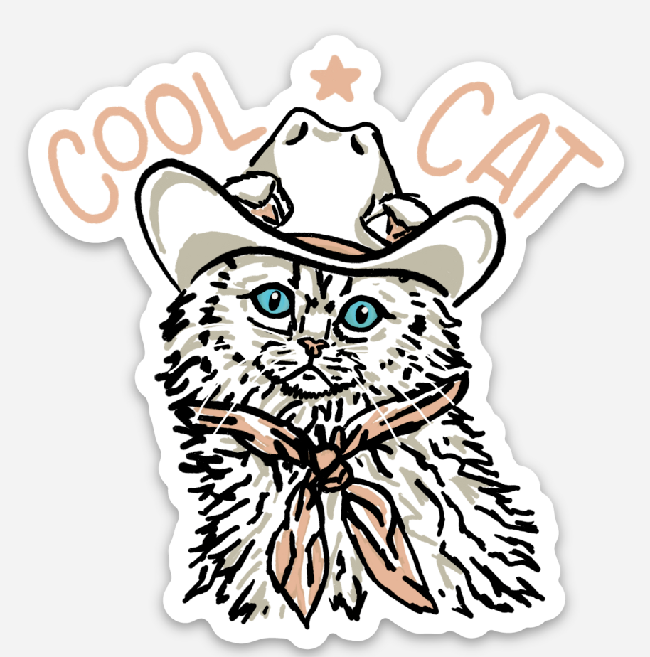 Cool Cat” Cowgirl Cat Sticker – Western Cat Sticker