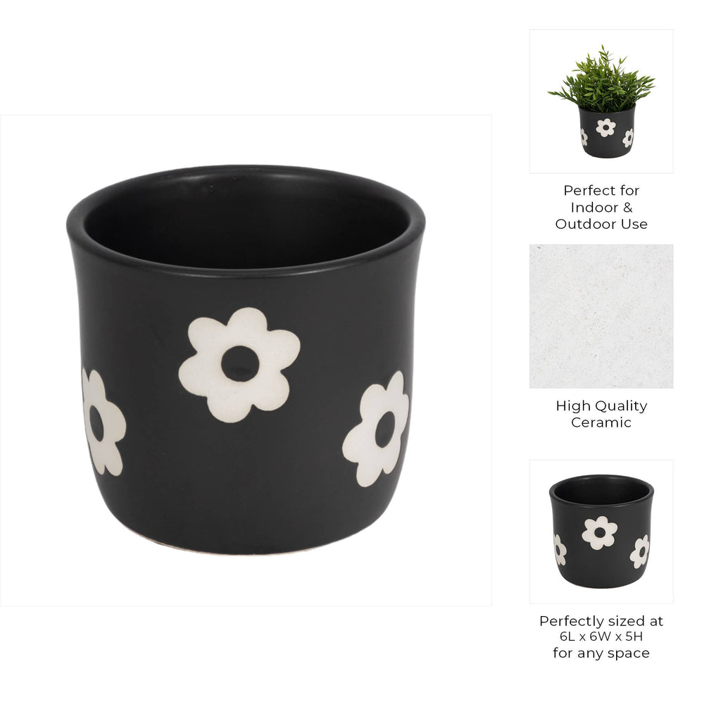 Black/White Ceramic Raised Flower Power