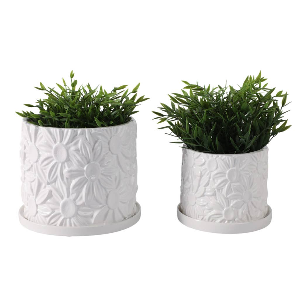 Ceramic Daisy Flower Planters Set of 2 - White, 6/8 in.