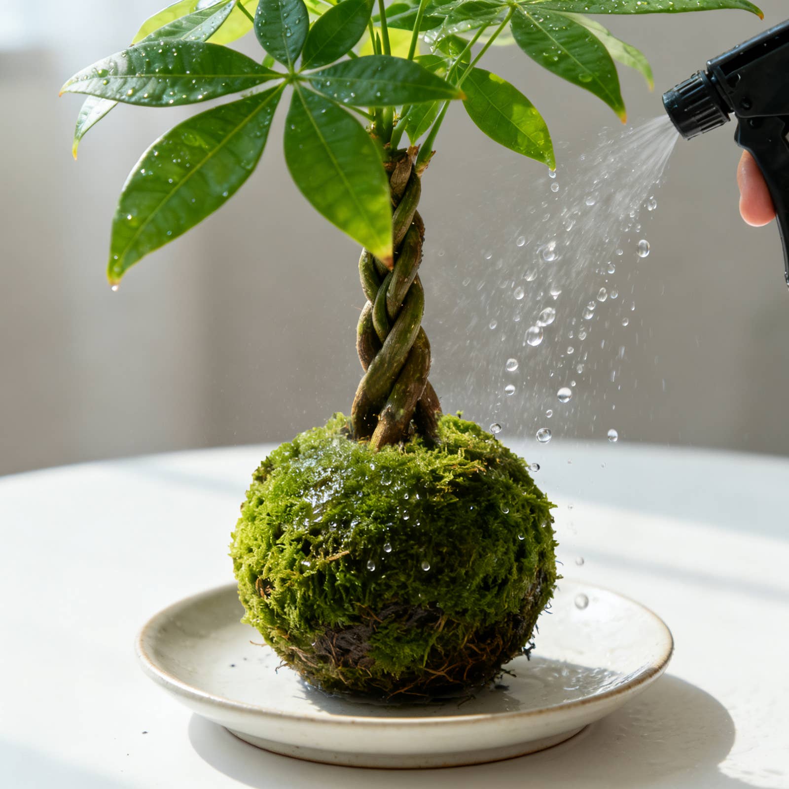 Money Tree Kokedama Braided Handcraft Moss Ball Houseplant