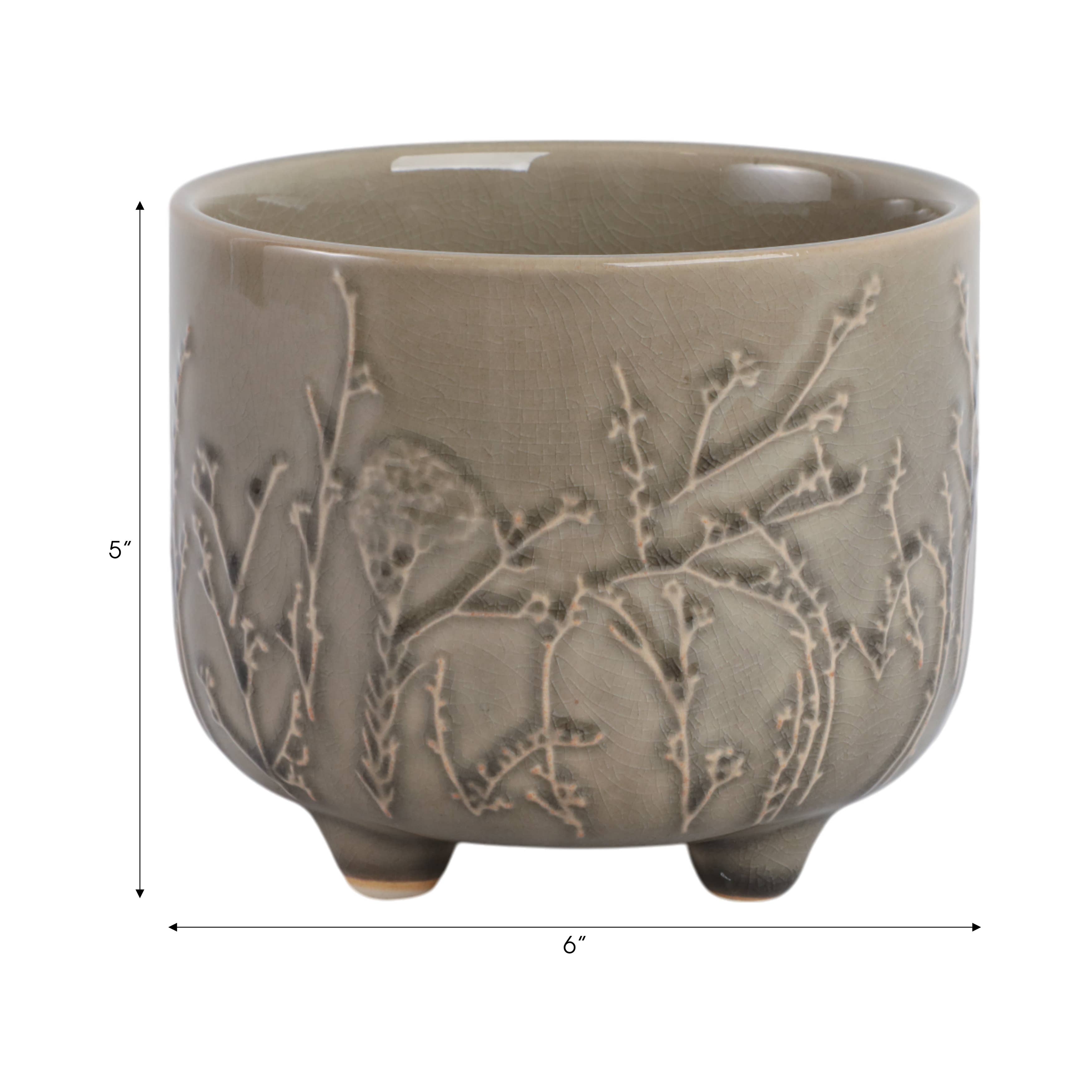 Cream Ceramic Round Raised Flowers Branches