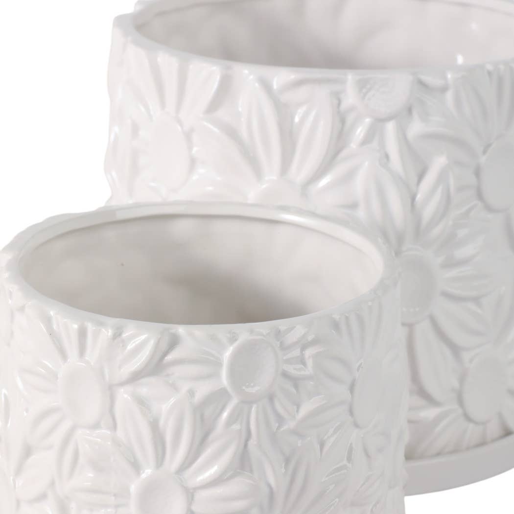 Ceramic Daisy Flower Planters Set of 2 - White, 6/8 in.