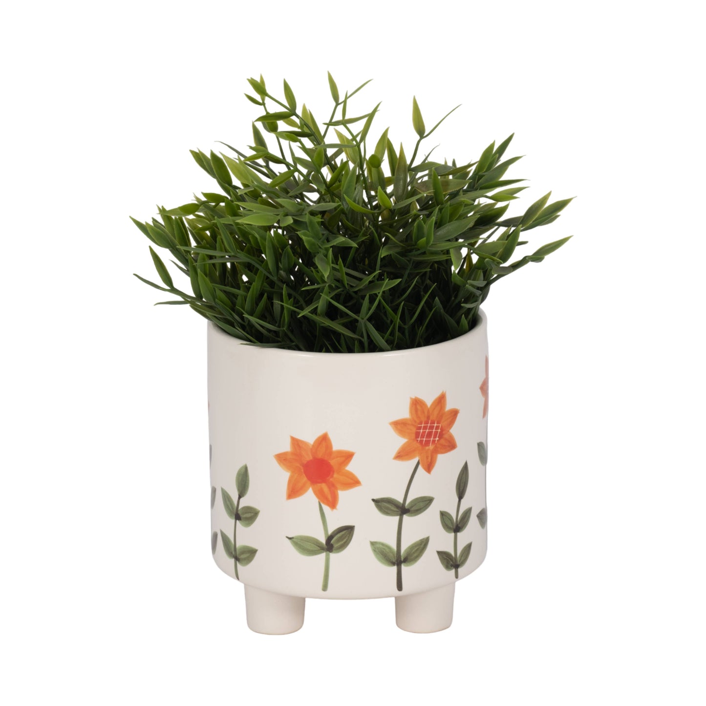 6 in. White Resin Footed Hand Painted Planter