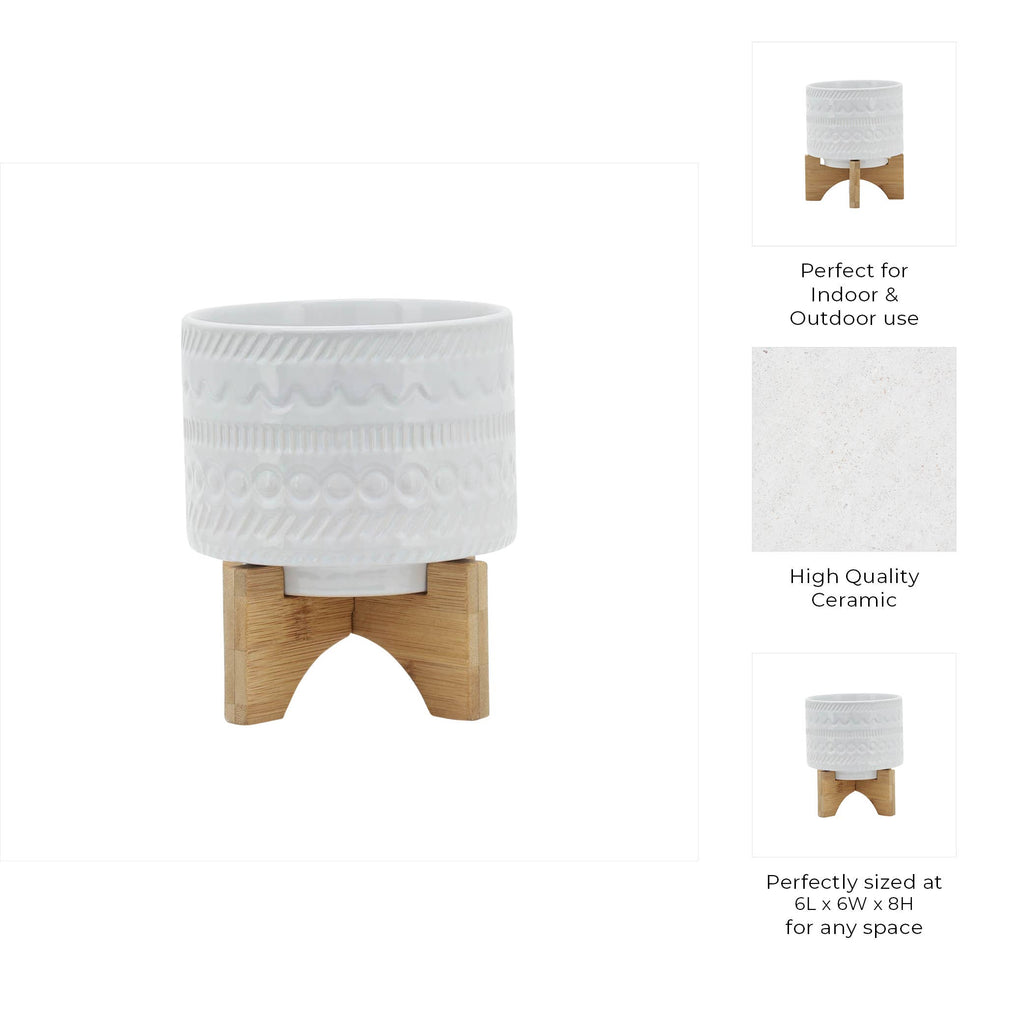 White Ceramic Tribal Carved on Wood Stand