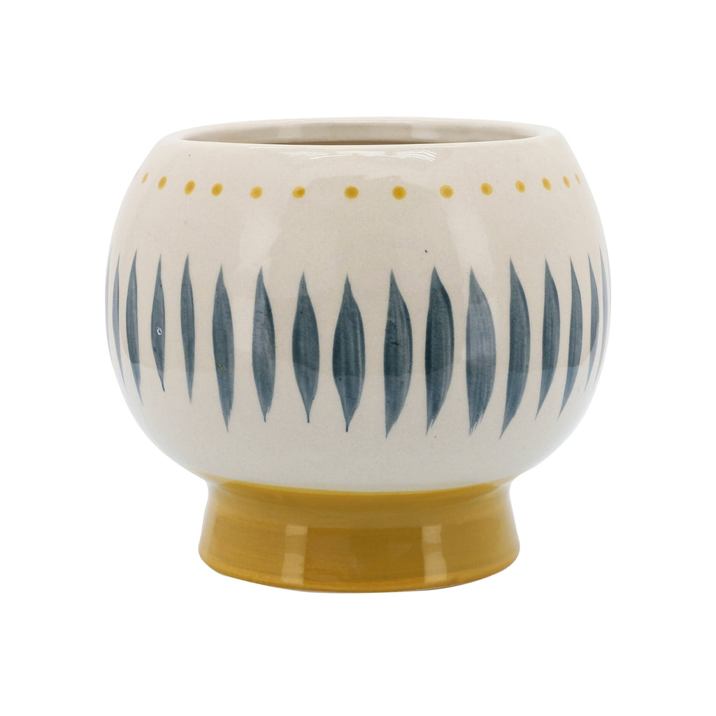 Ivory/Yellow Ceramic Round with Artsy Face, 7 in