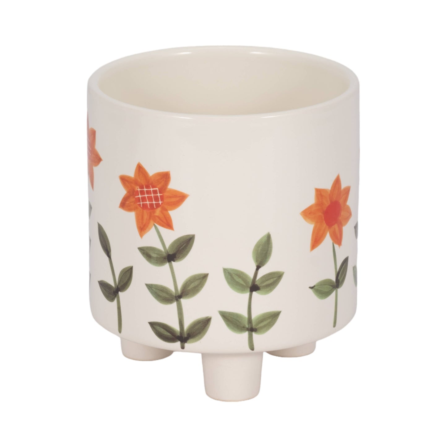 6 in. White Resin Footed Hand Painted Planter