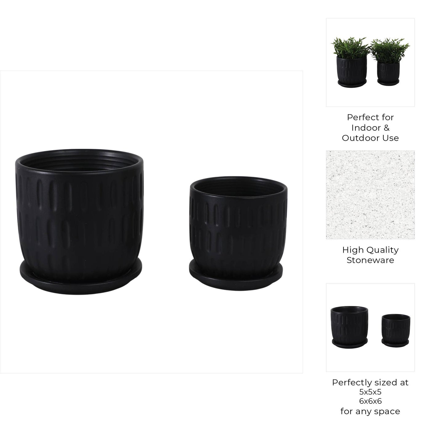 Ceramic Textured Saucer Planters - Black