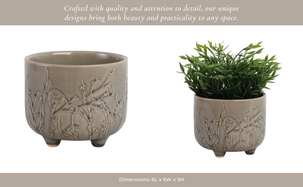 Cream Ceramic Round Raised Flowers Branches