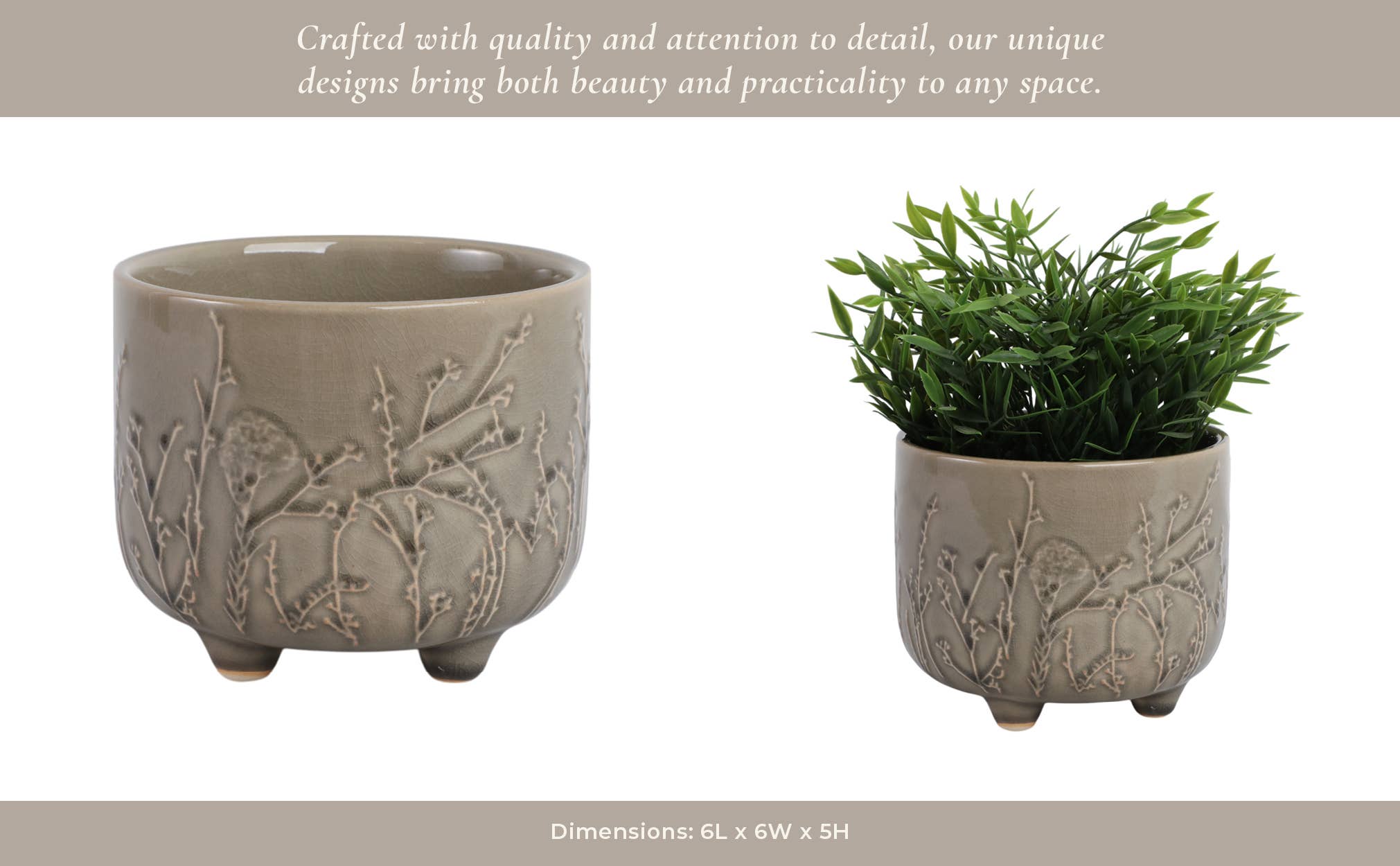 Cream Ceramic Round Raised Flowers Branches