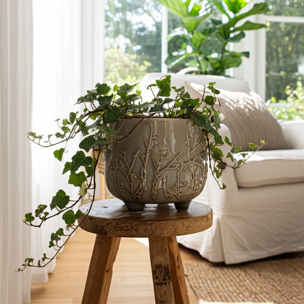 Cream Ceramic Round Raised Flowers Branches