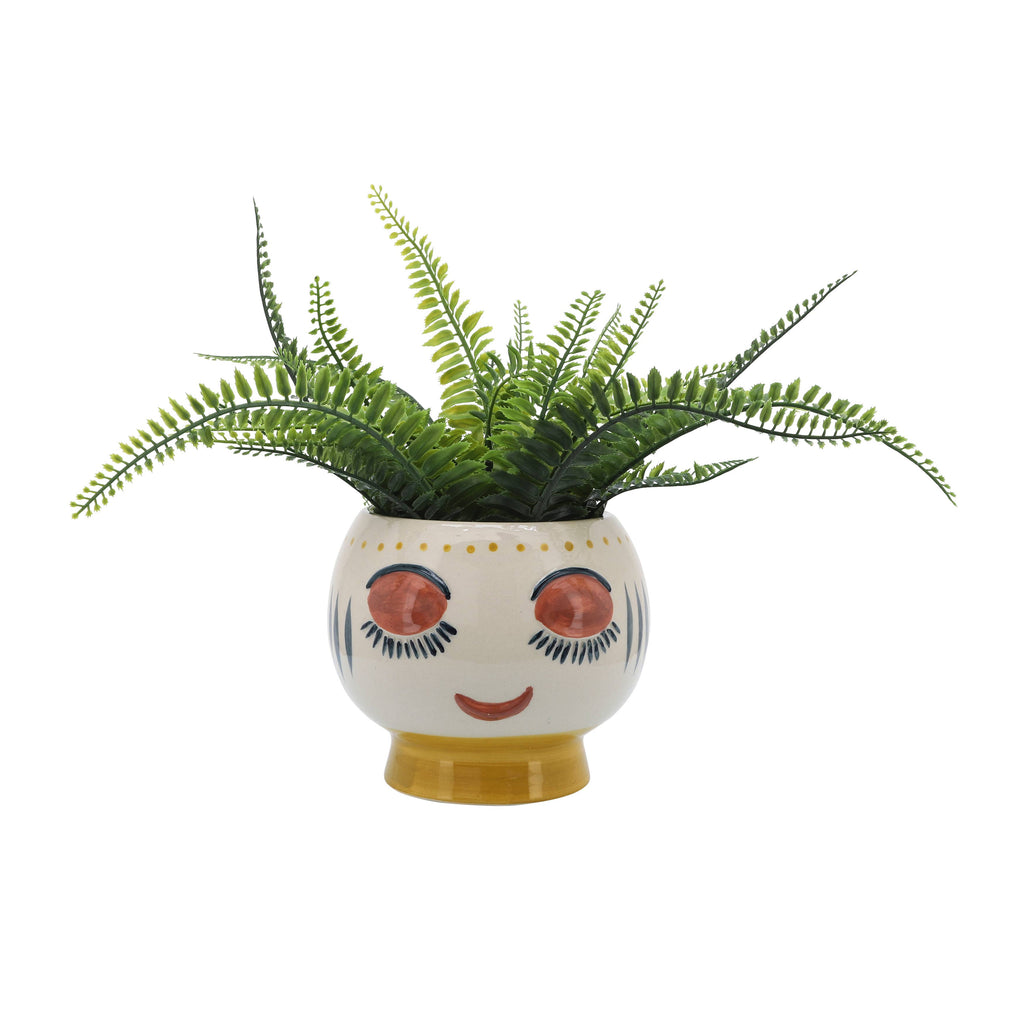 Ivory/Yellow Ceramic Round with Artsy Face, 7 in