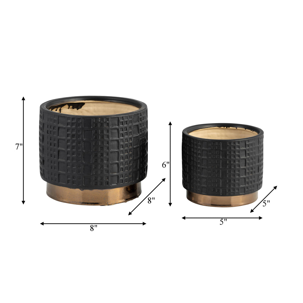 Ceramic Raised Mesh Planter - Black, 6 in