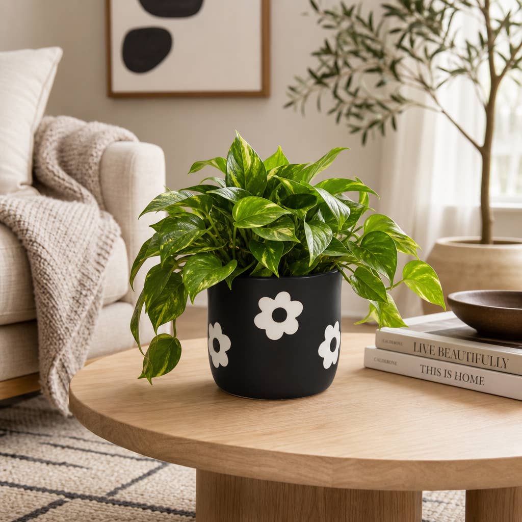 Black/White Ceramic Raised Flower Power