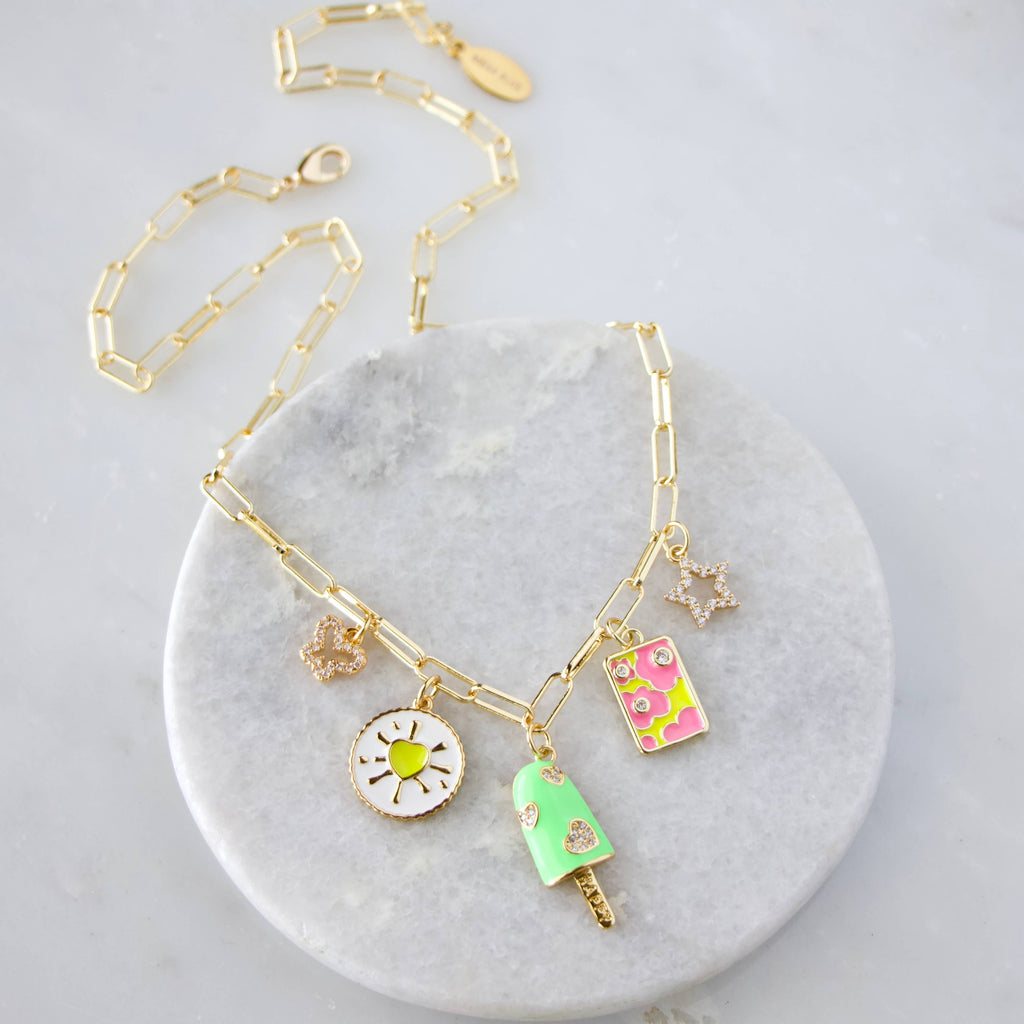 Enamel Summer Paperclip Charm Necklace