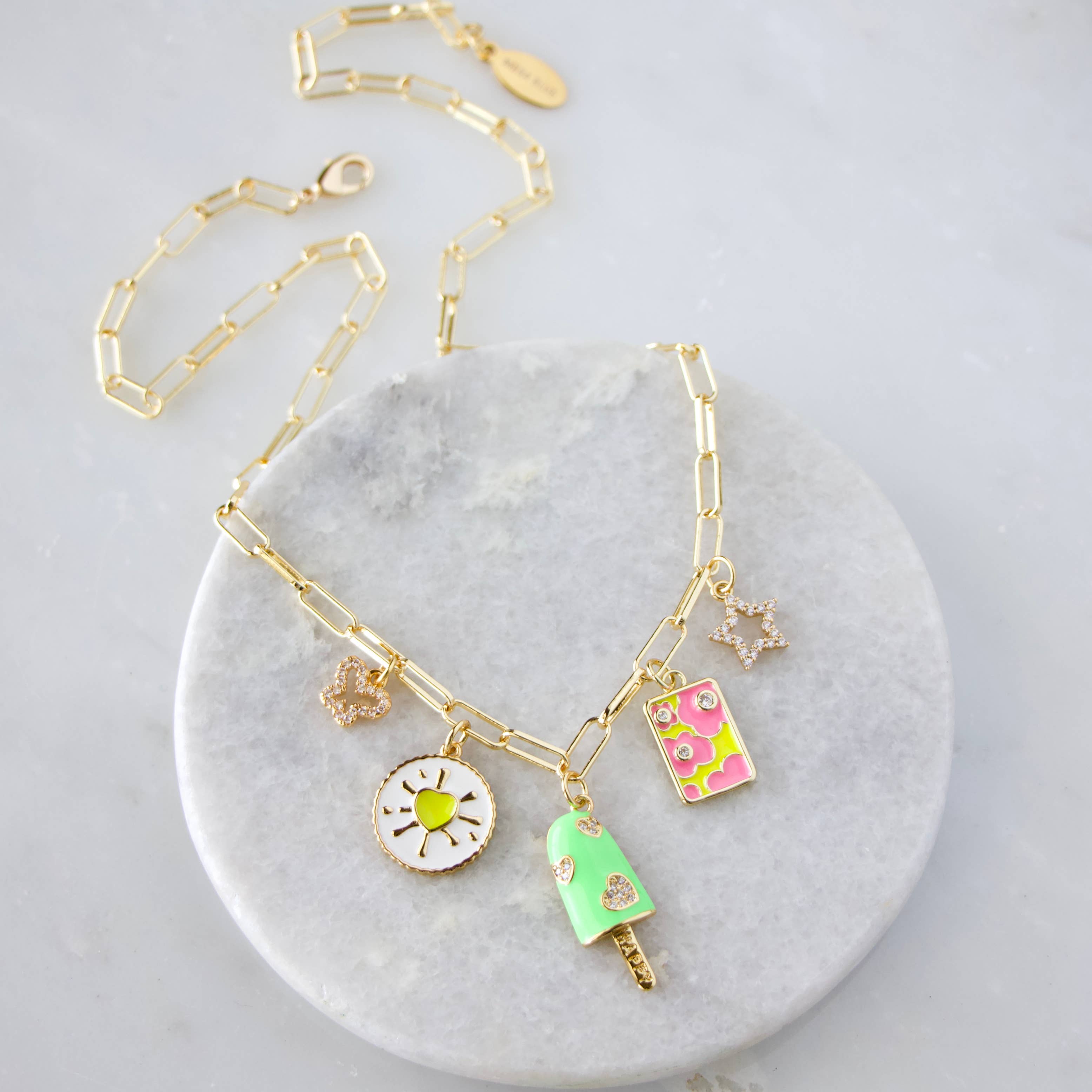 Enamel Summer Paperclip Charm Necklace
