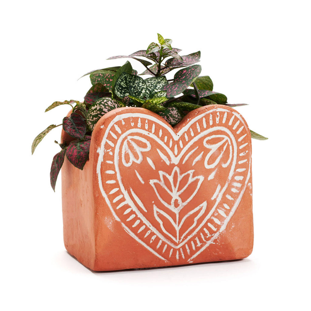 Vasanta Heart Planter with Drainage - Terracotta
