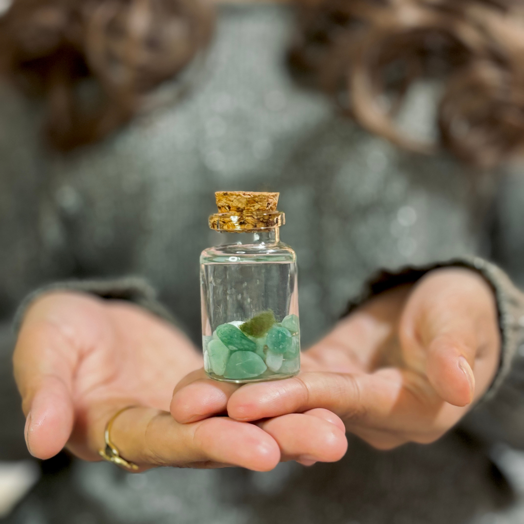 Tiny Marimo Moss Ball Terrarium with Aventurine Gemstones