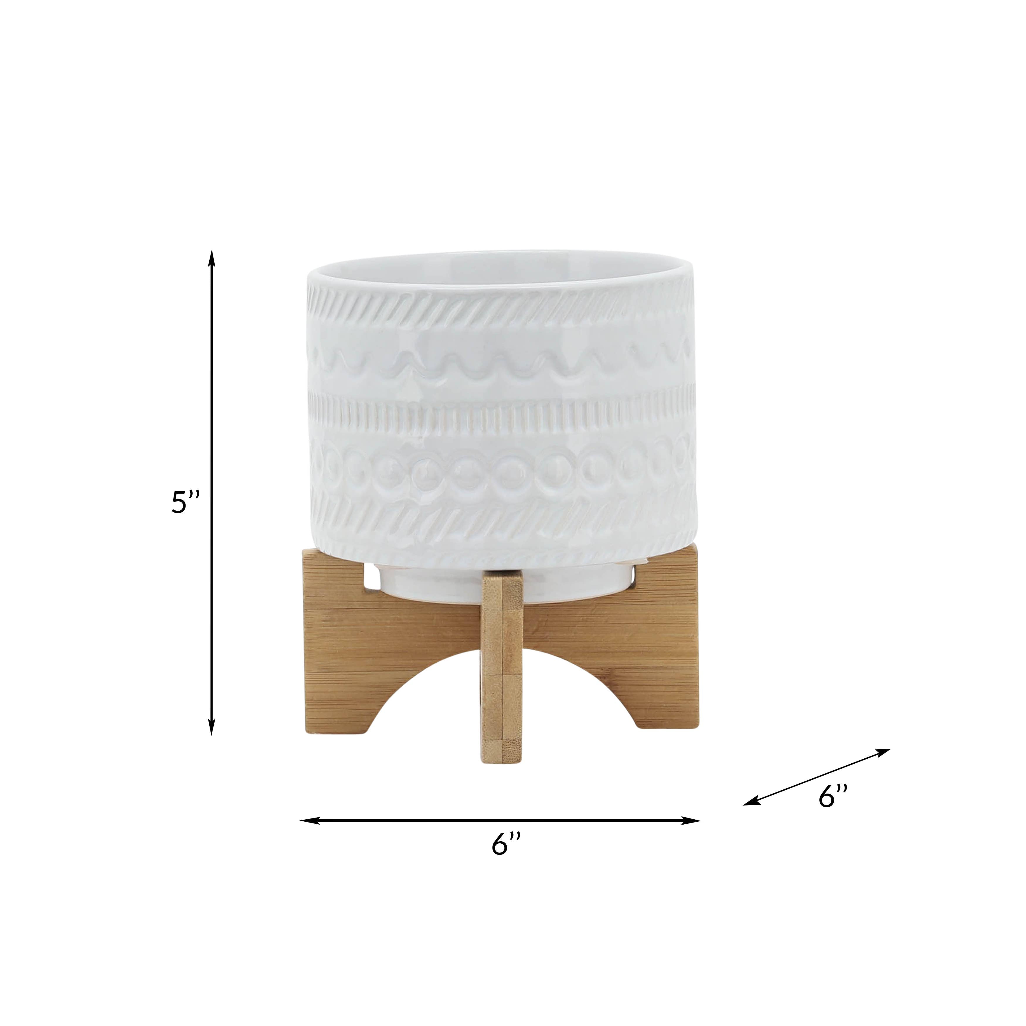 White Ceramic Tribal Carved on Wood Stand
