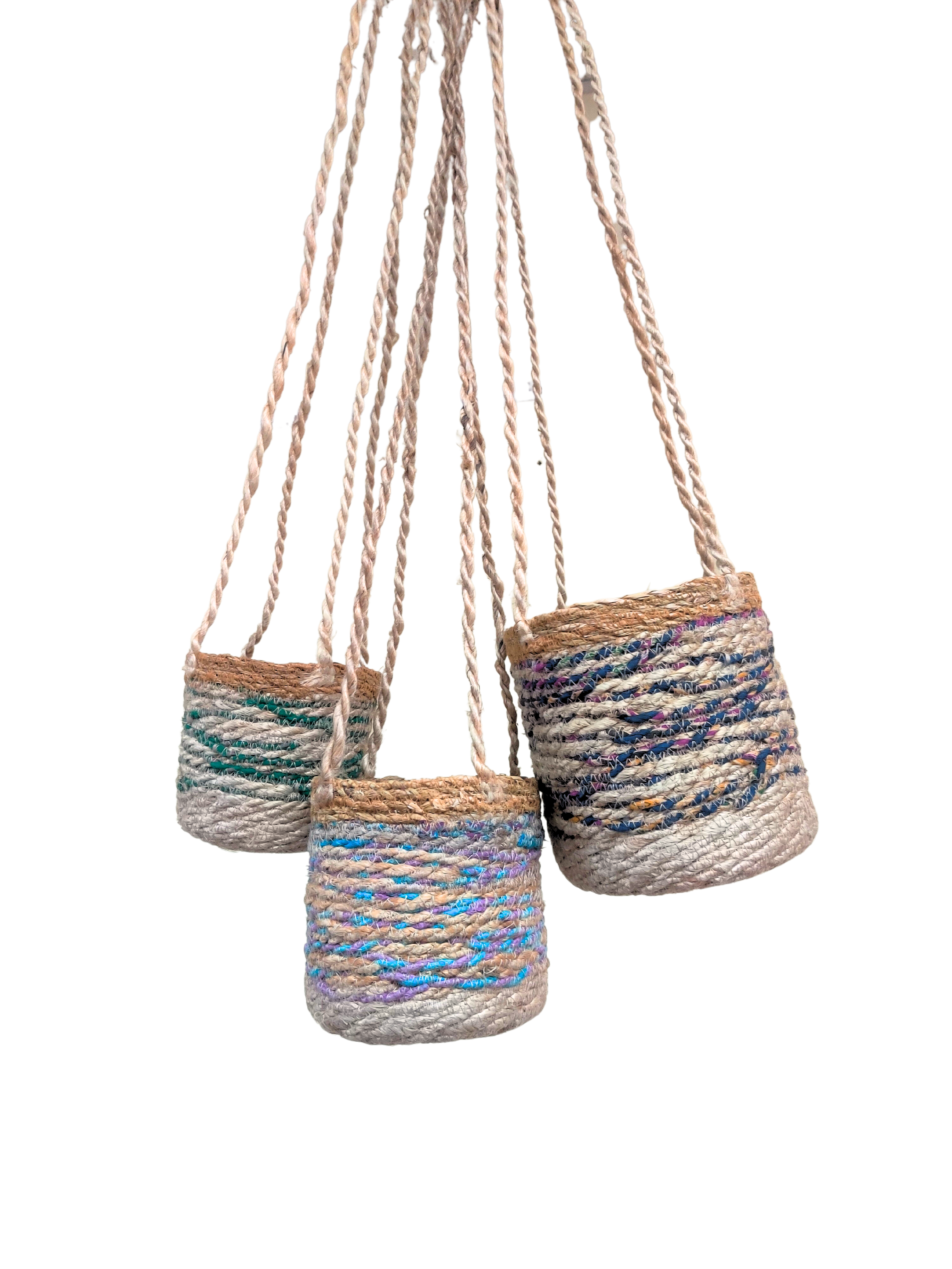 Recycled Garment Multi Color Basket Plant Hanger