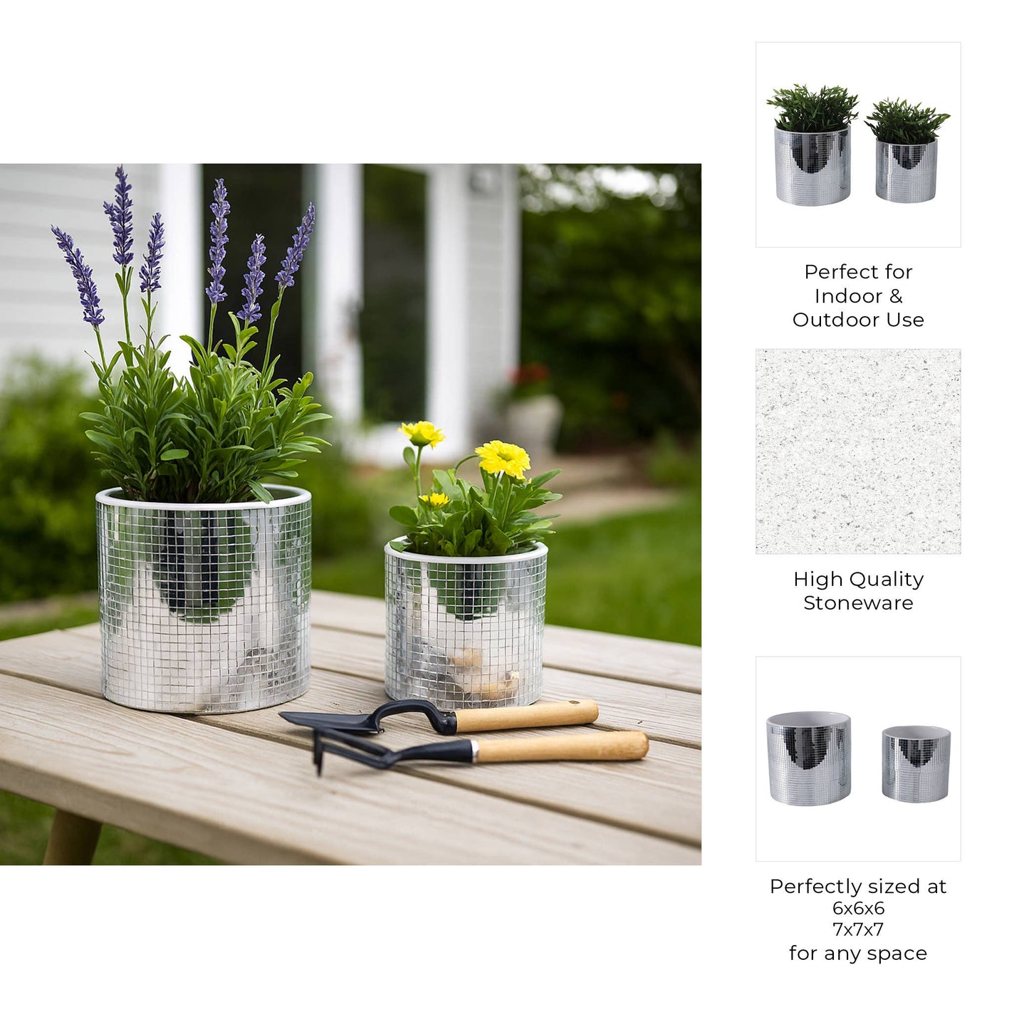 Ceramic Elegant Disco Planters  - Silver,